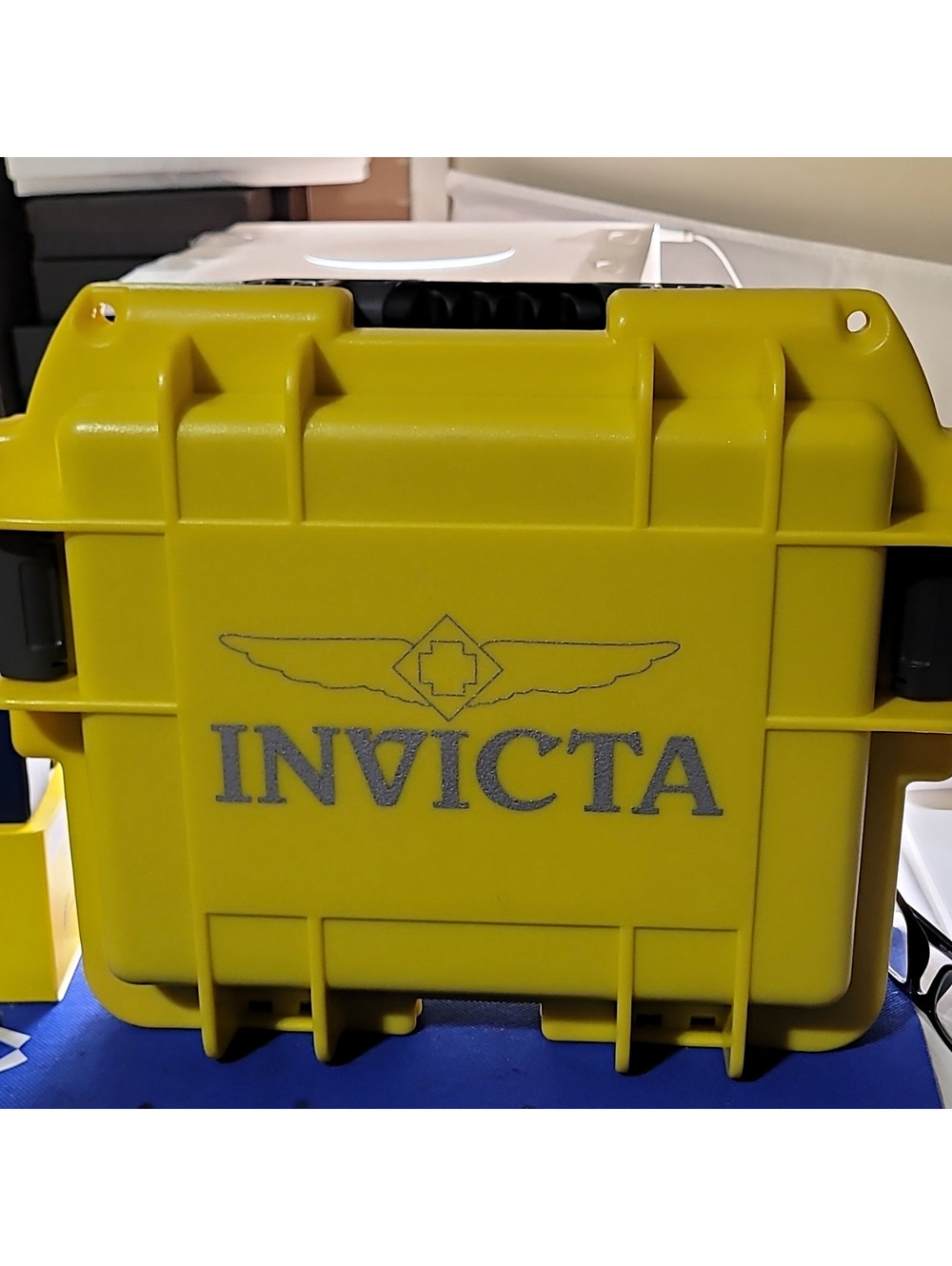 Invicta Yellow/Black Plastic Watch Storage Box Case w/ Foam Insert Holds 1-3